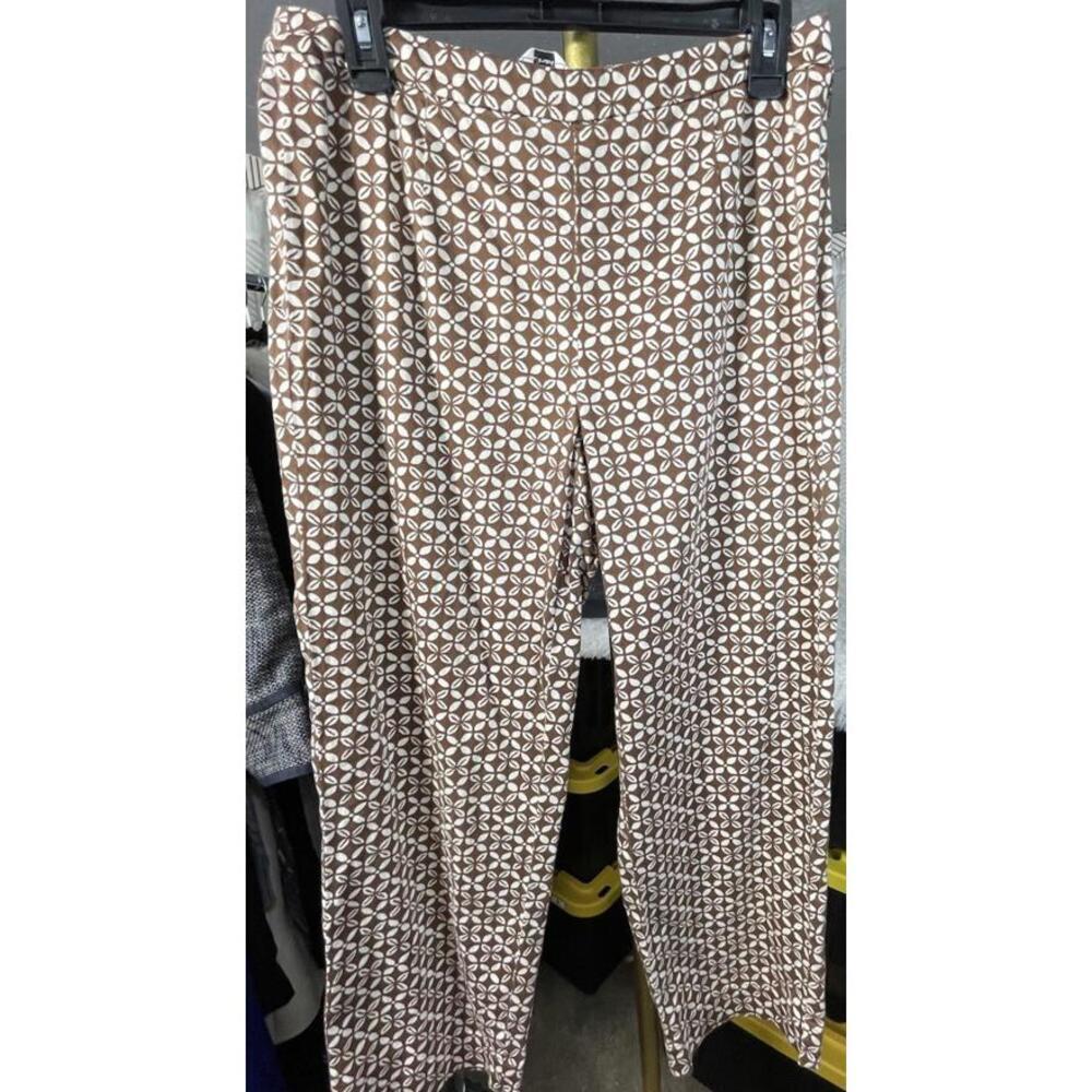 Talbots Women’s Floral Geometric Print Flat Front Capri Cropped Pants Brown Sz 8
